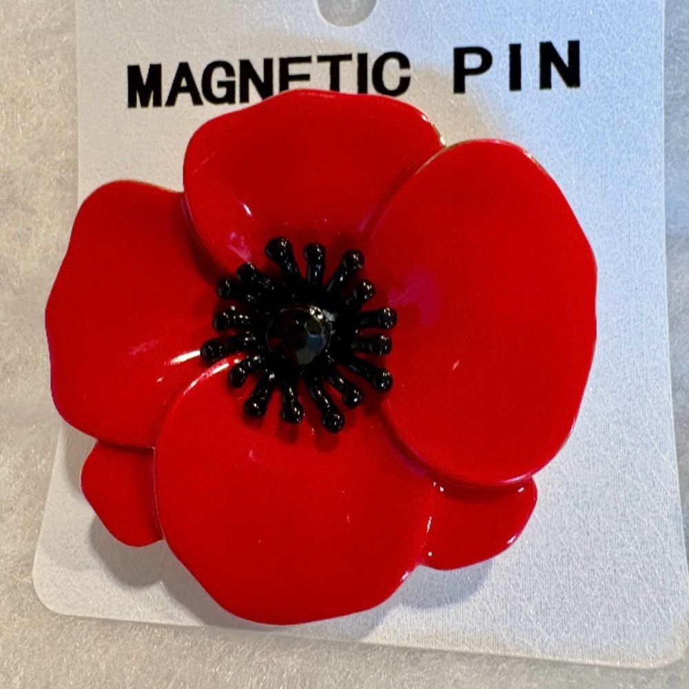 Red Flower Magnetic Fastener Pin Brooch
